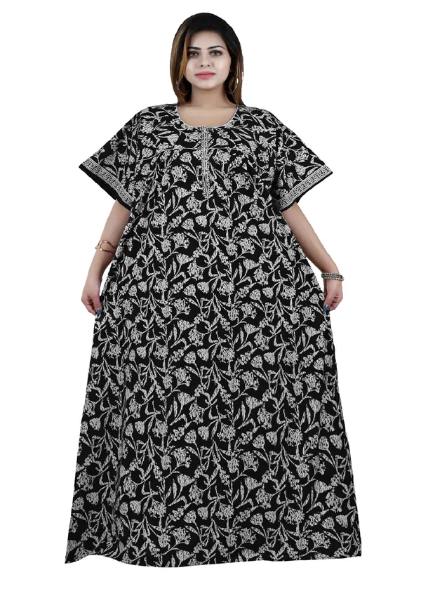 Women_Zip_Chain_Cotton_Nighty__Maxi_Plus_Size_7XL_To_10XL