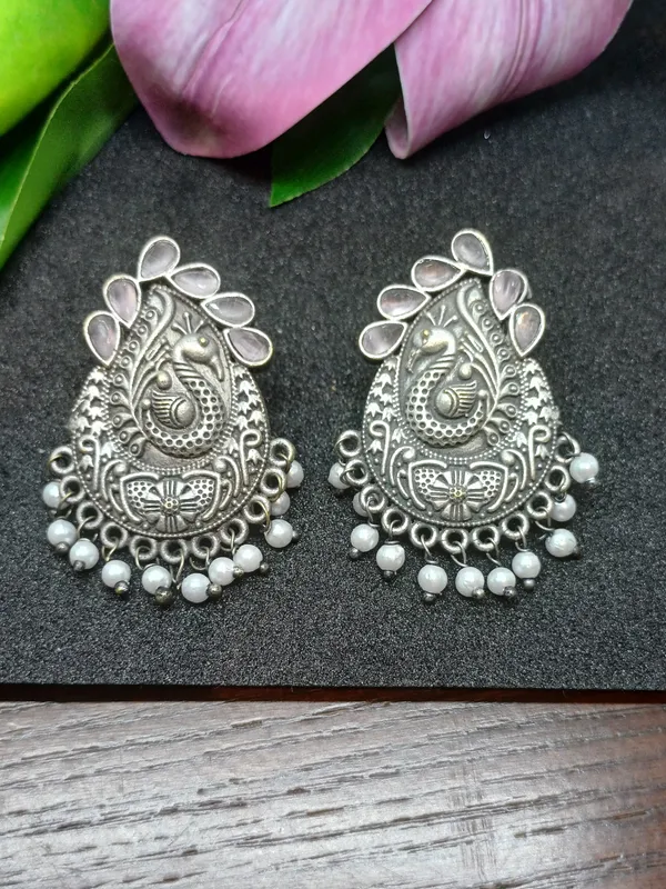 Pink_Peacock_Brass_Studs_For_Women_|_Premium_Lightweight_Jewellery_For_Daily_Use