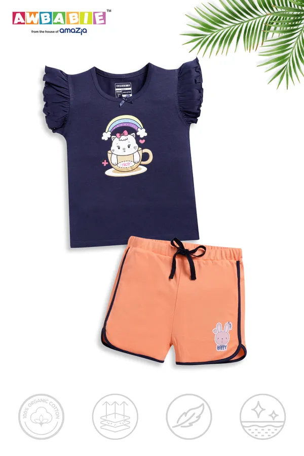 Blue_Soft_Cotton__Regular_Tshirt_And_Pink_Shorts_For_Girls_(Combo)