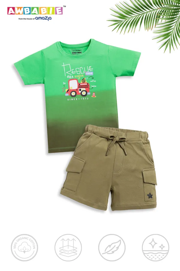 Green_Soft_Cotton_Regular_T-Shirt_And_Olive_Green_Shorts_For_Boy_(Combo)