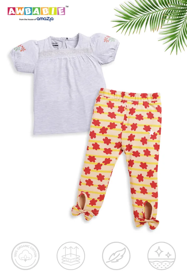 White_Soft_Cotton_Regular_Top_And_Multicolor_Legging_For_Girls_(Combo)
