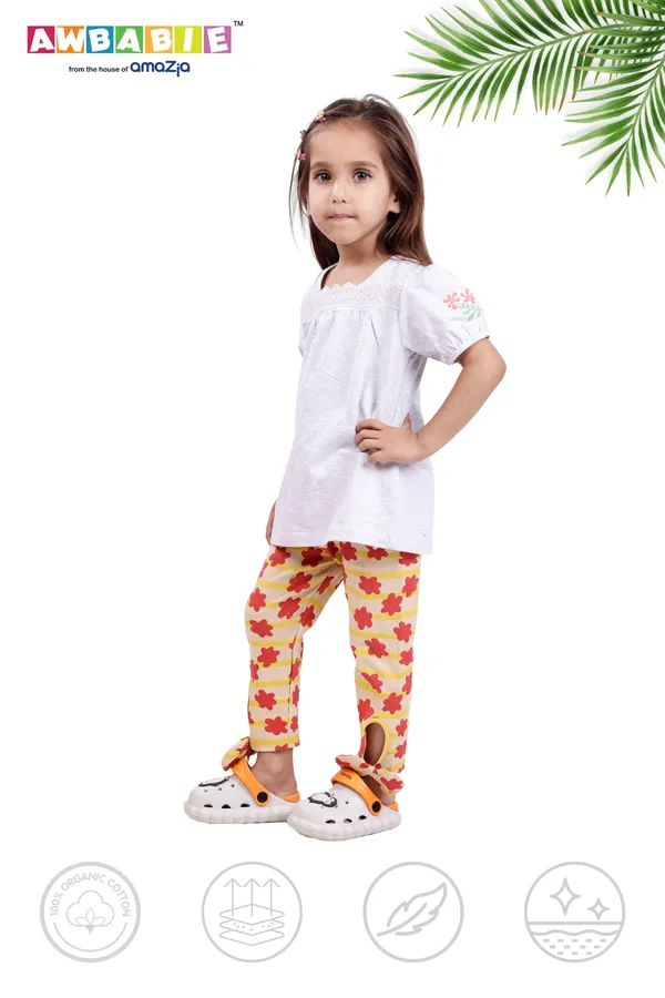 White_Soft_Cotton_Regular_Top_And_Multicolor_Legging_For_Girls_(Combo)