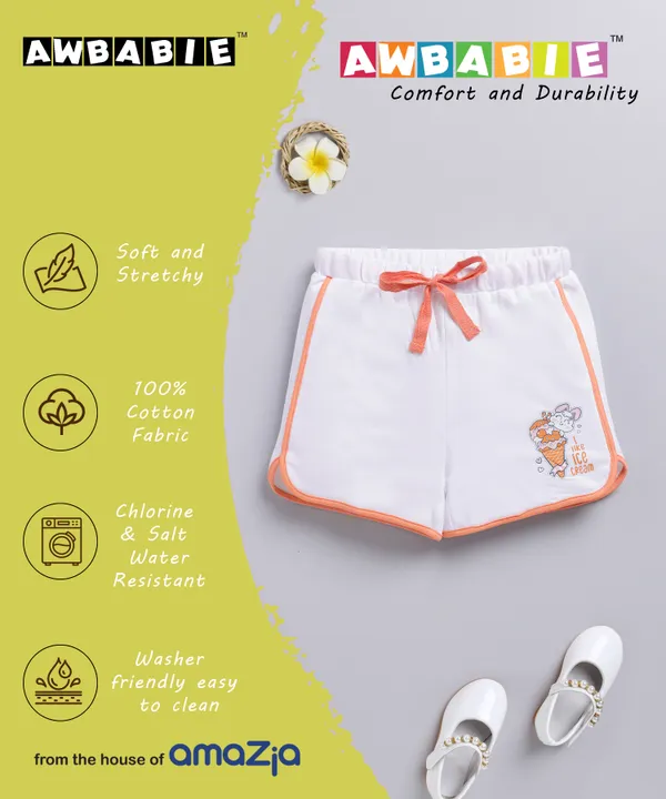White_Soft_Cotton_Printed_Regular_Shorts_For_Girls