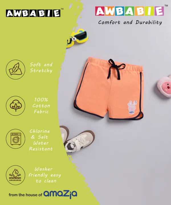 Orange_Soft_Cotton_Printed_Regular_Shorts_For_Girls