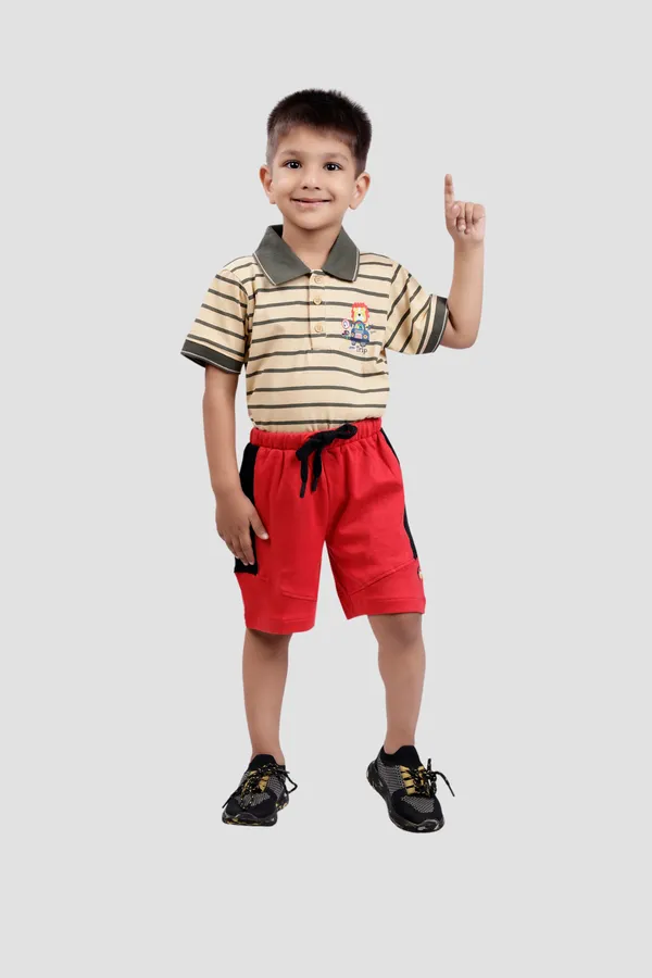 Line_Printed_Soft_Cotton_Regular_T-Shirt_And_Red_Shorts_For_Boys_(Combo)