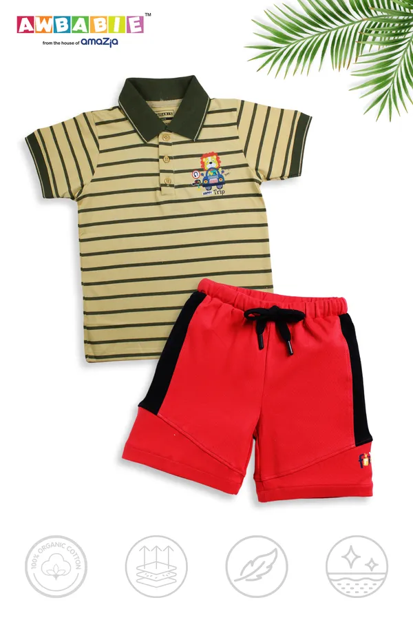 Line_Printed_Soft_Cotton_Regular_T-Shirt_And_Red_Shorts_For_Boys_(Combo)