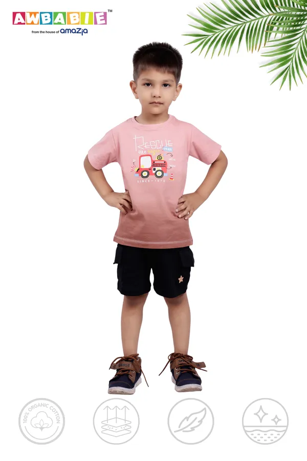 Pink_Soft_Cotton_Regular_T-Shirt_And_Black_Shorts_For_Boy_(Combo)