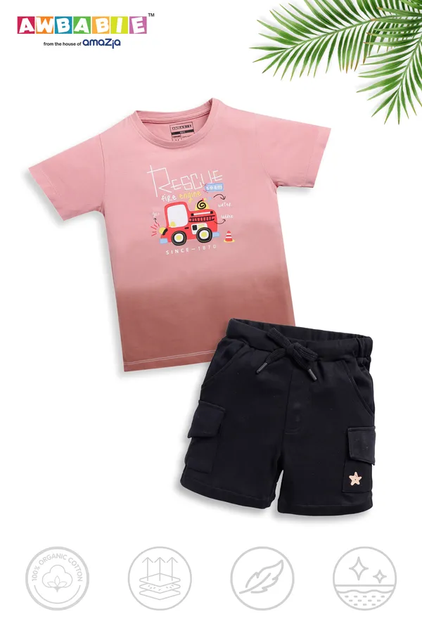 Pink_Soft_Cotton_Regular_T-Shirt_And_Black_Shorts_For_Boy_(Combo)