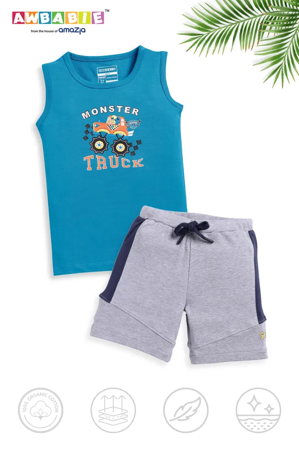 Blue_Soft_Cotton_Regular_Sleeveless_T-Shirt_And_Grey_Shorts_For_Boy_(Combo)