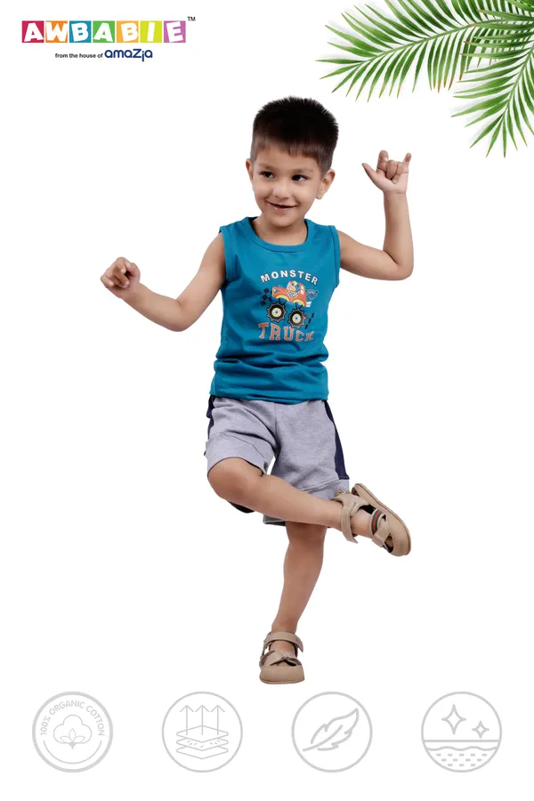 Blue_Soft_Cotton_Regular_Sleeveless_T-Shirt_And_Grey_Shorts_For_Boy_(Combo)