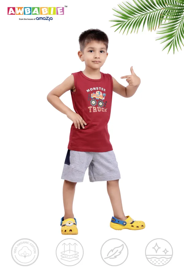 Marron_Soft_Cotton_Regular_Sleeveless_T-Shirt_And_Shorts_For_Boy_(Combo)