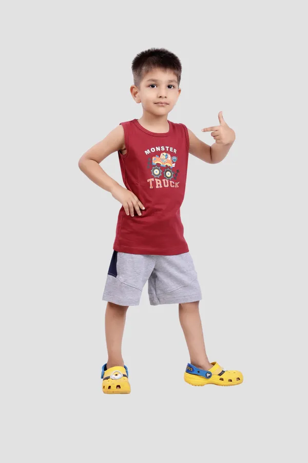 Marron_Soft_Cotton_Regular_Sleeveless_T-Shirt_And_Shorts_For_Boy_(Combo)