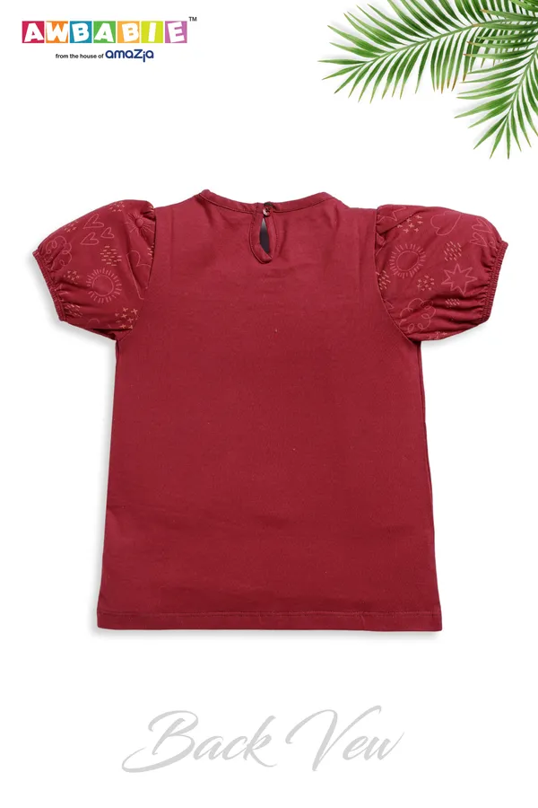 Maroon_Soft_Cotton_Regular_Top_And_Multicolor_Legging_For_Girls_(Combo)