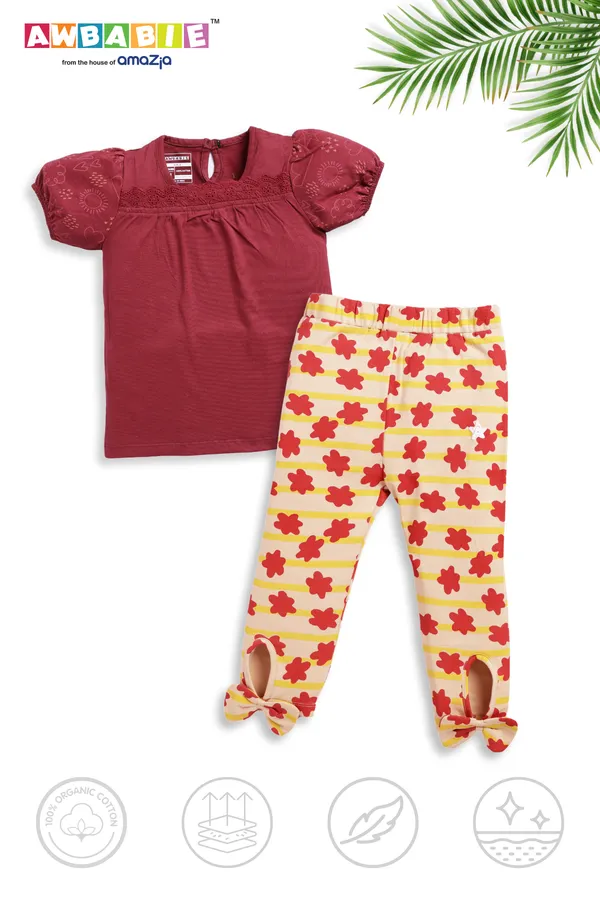 Maroon_Soft_Cotton_Regular_Top_And_Multicolor_Legging_For_Girls_(Combo)