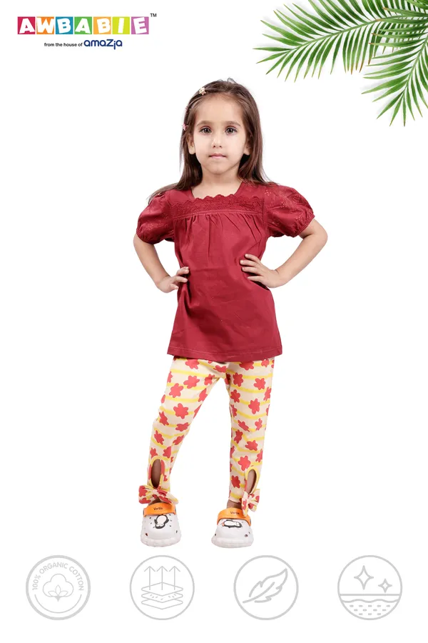 Maroon_Soft_Cotton_Regular_Top_And_Multicolor_Legging_For_Girls_(Combo)