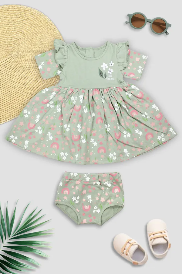 LIGHT_GREEN_COLOR_100%_COTTON_DRESS_FOR_INFANT_GIRLS