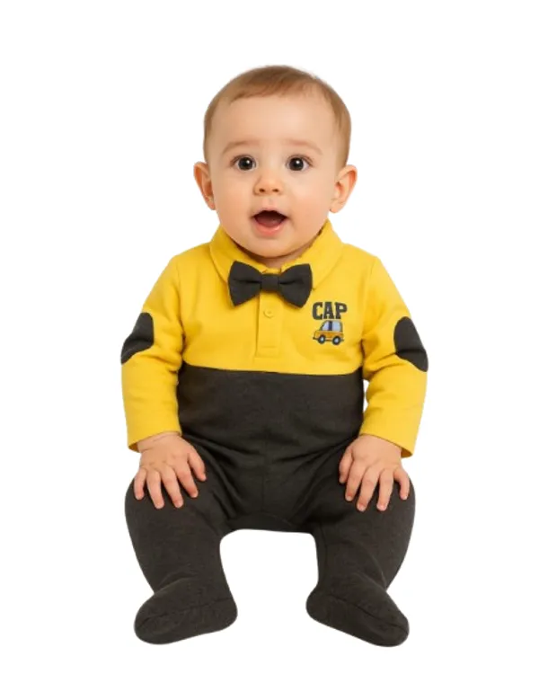 Yellow_&_Grey_100%_Cotton_Rompers_For_Infant_Boys