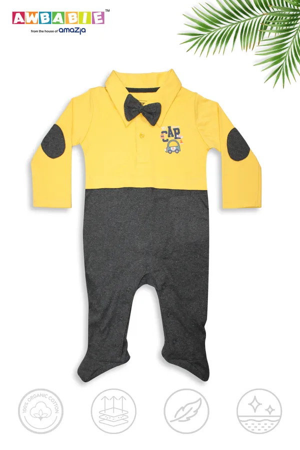 Yellow_&_Grey_100%_Cotton_Rompers_For_Infant_Boys
