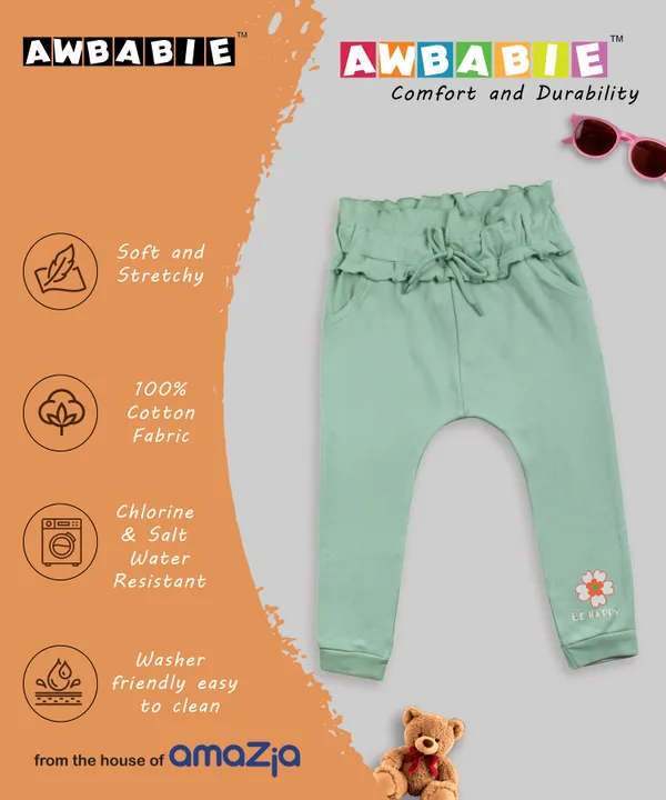 Sea_Green_100%_Cotton_Joggers_For_Infant_Girls