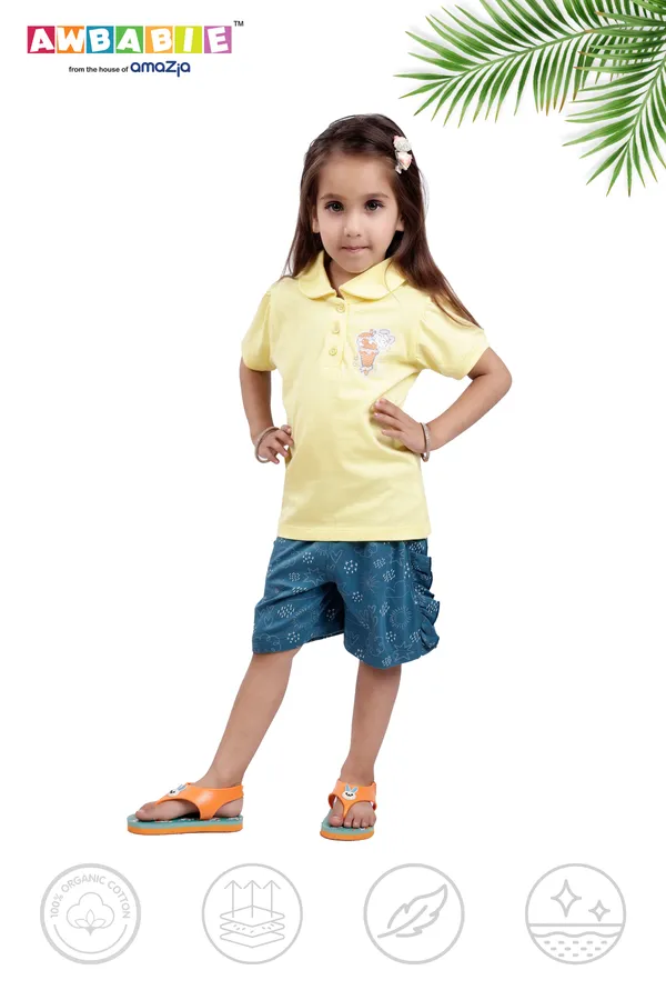 Yellow_Soft_Cotton_Regular_T-Shirt_And_Blue_Shorts_For_Girls_(Combo)