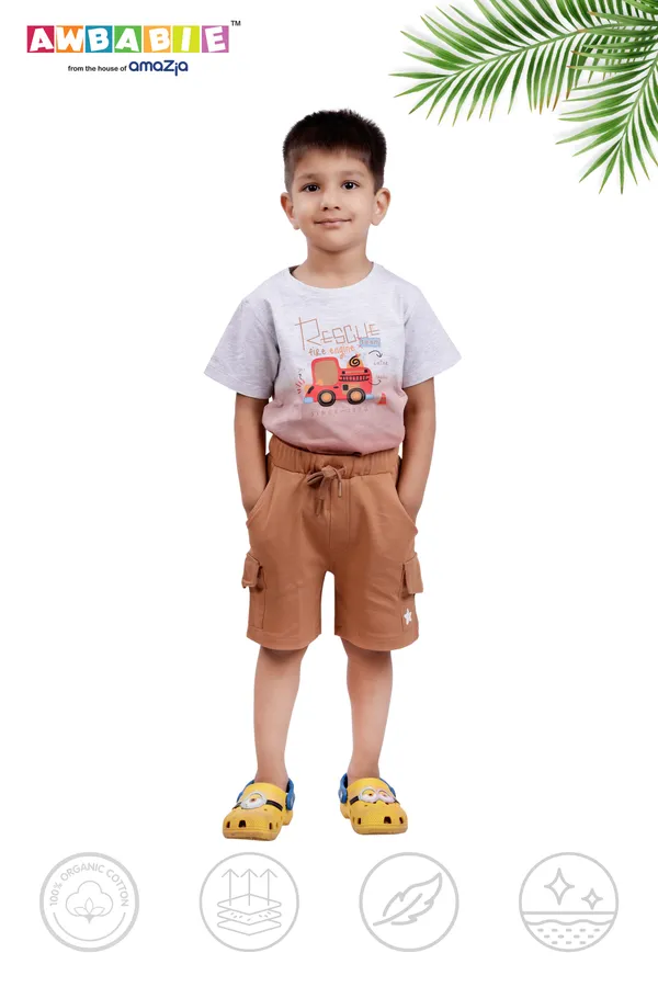 Grey__Soft_Cotton_Regular_T-Shirt_And_Brown_Shorts_For_Boy_(Combo)