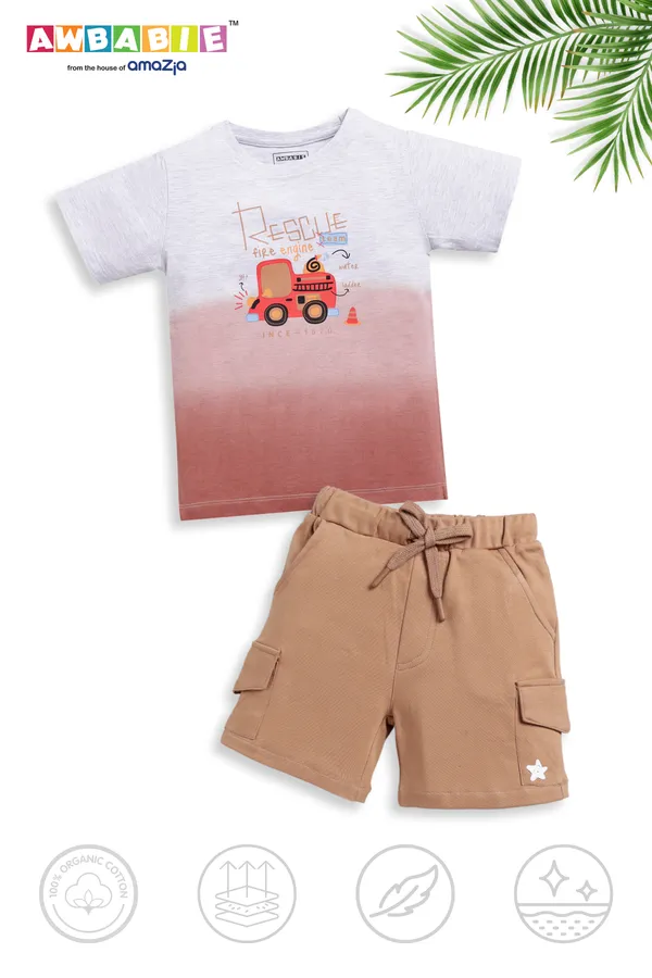 Grey__Soft_Cotton_Regular_T-Shirt_And_Brown_Shorts_For_Boy_(Combo)