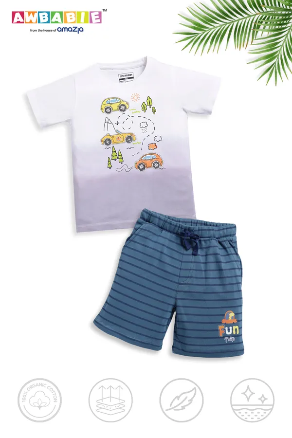 White_Soft_Cotton_Regular_T-Shirt_And_Blue_Shorts_For_Boy_(Combo)