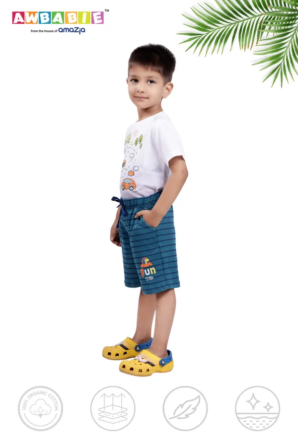 White_Soft_Cotton_Regular_T-Shirt_And_Blue_Shorts_For_Boy_(Combo)