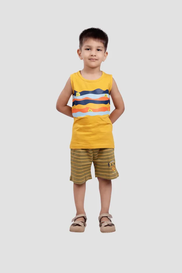 Yellow_Soft_Cotton_Regular_Sleeveless_T-Shirt_And_Shorts_For_Boy_(Combo)