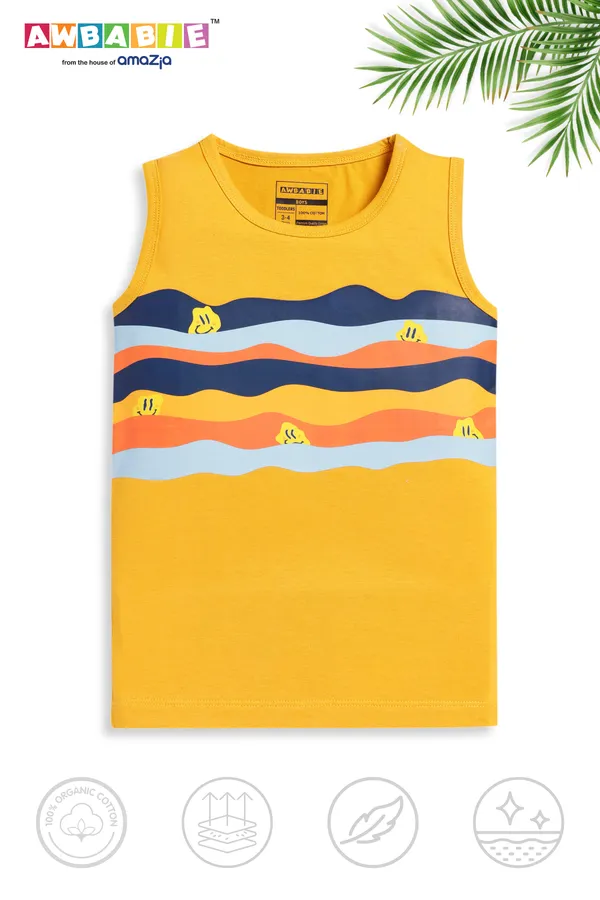 Yellow_Soft_Cotton_Regular_Sleeveless_T-Shirt_And_Shorts_For_Boy_(Combo)