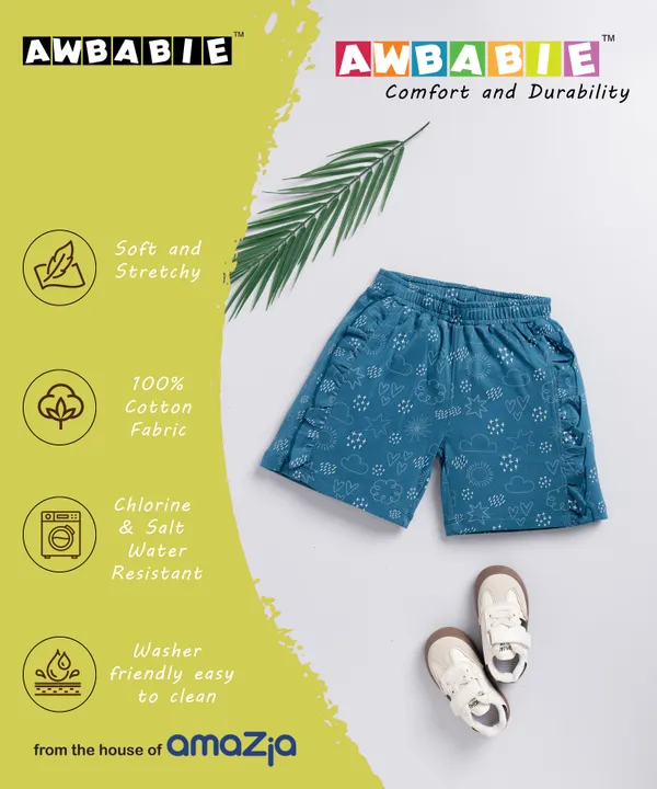 Blue_Soft_Cotton_All_Over_Print_Regular_Shorts_For_Girls