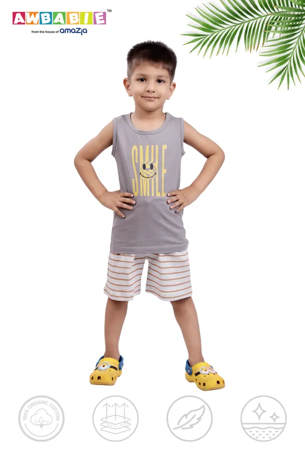 Grey_Soft_Cotton_Regular_Sleeveless_T-Shirt_And_Shorts_For_Boy_(Combo)