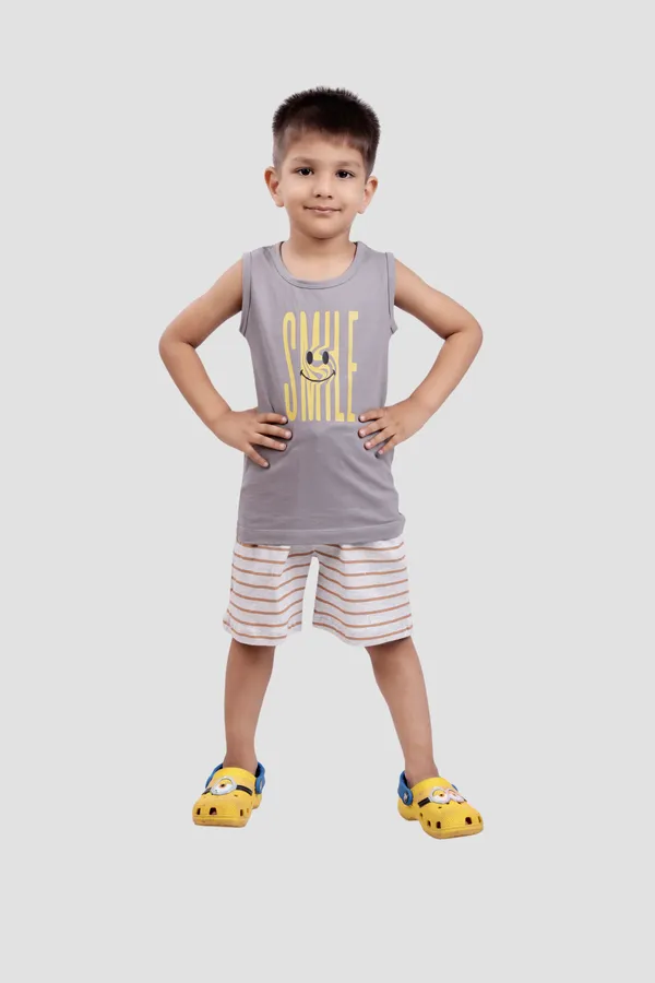Grey_Soft_Cotton_Regular_Sleeveless_T-Shirt_And_Shorts_For_Boy_(Combo)