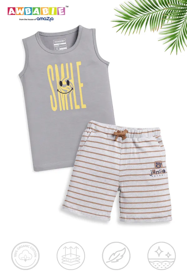 Grey_Soft_Cotton_Regular_Sleeveless_T-Shirt_And_Shorts_For_Boy_(Combo)