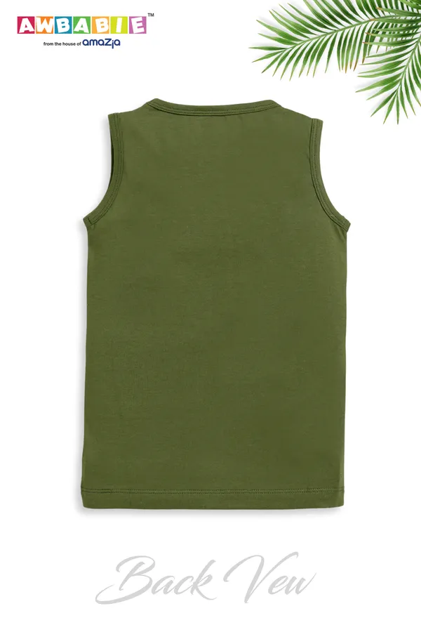 Olive_Green_Soft_Cotton_Regular_Sleeveless_T-Shirt_And_White_Shorts_For_Boy_(Combo)