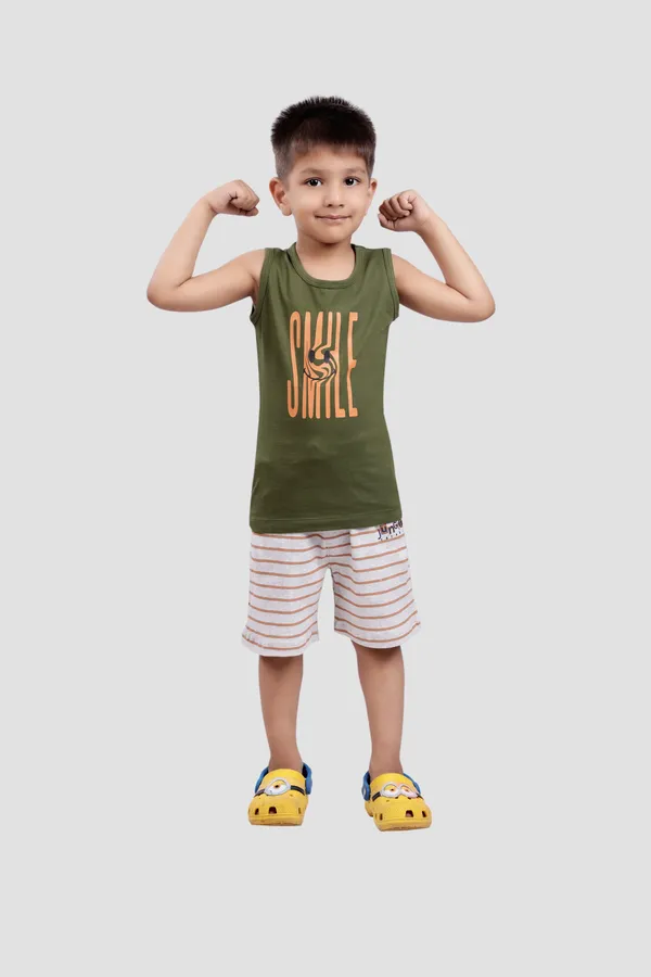Olive_Green_Soft_Cotton_Regular_Sleeveless_T-Shirt_And_White_Shorts_For_Boy_(Combo)