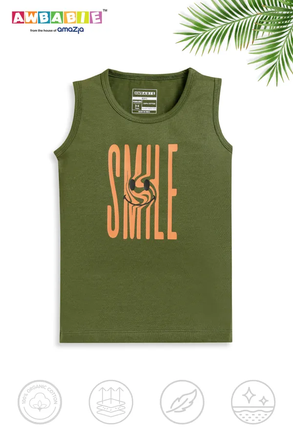 Olive_Green_Soft_Cotton_Regular_Sleeveless_T-Shirt_And_White_Shorts_For_Boy_(Combo)
