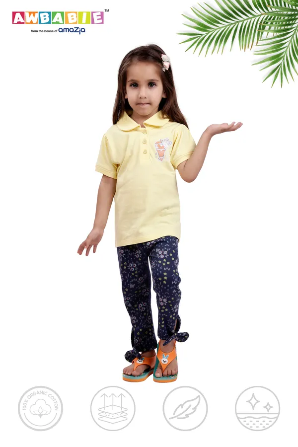 Yellow_Soft_Cotton_Regular_T-Shirt_And_Multicolor_Legging_For_Girls_(Combo)