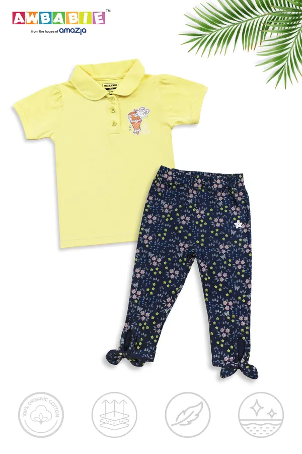 Yellow_Soft_Cotton_Regular_T-Shirt_And_Multicolor_Legging_For_Girls_(Combo)