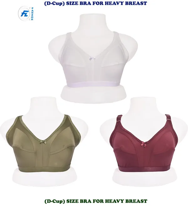 Pack_Of_3_Multicolor_Regular_Cotton_Blend_Solid_Non_Padded_Soft_Strap_Plus_Size_Bra
