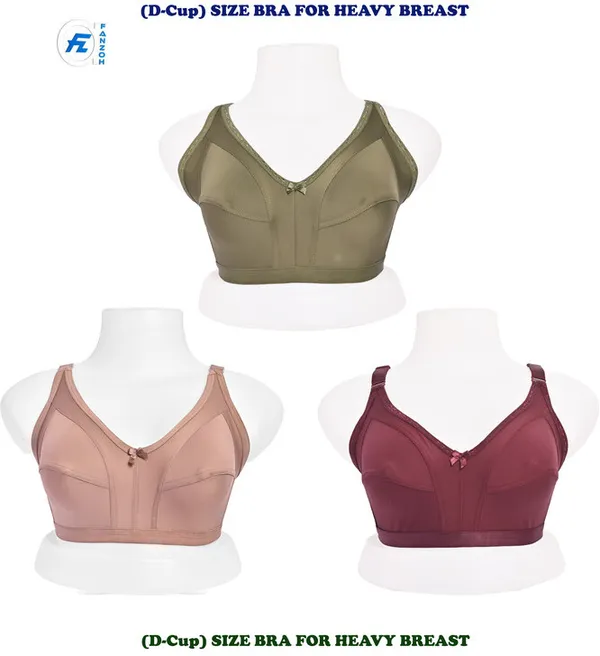 Pack_Of_3_Multicolor_Regular_Cotton_Blend_Solid_Non_Padded_Soft_Strap_Plus_Size_Bra