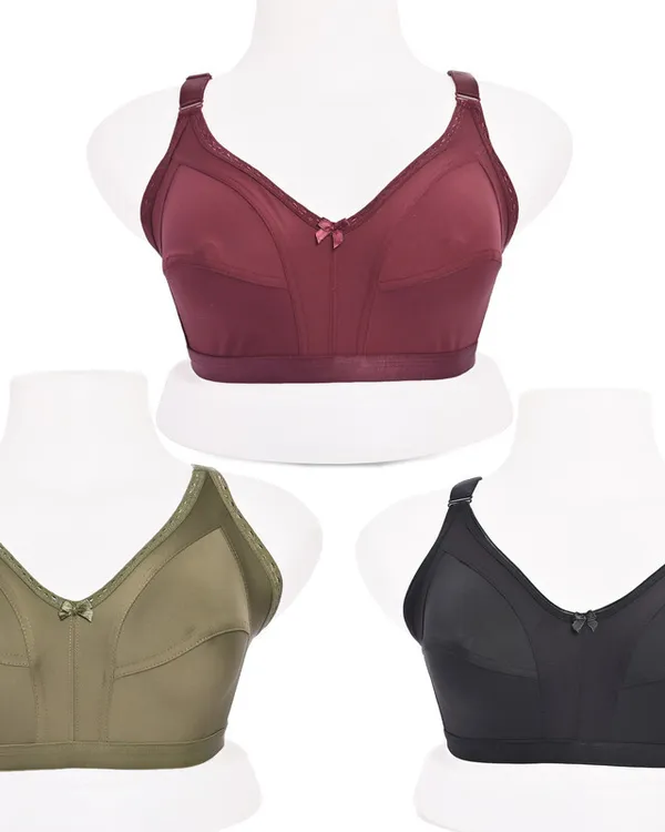 Pack_Of_3_Multicolor_Regular_Cotton_Blend_Solid_Non_Padded_Soft_Strap_Plus_Size_Bra