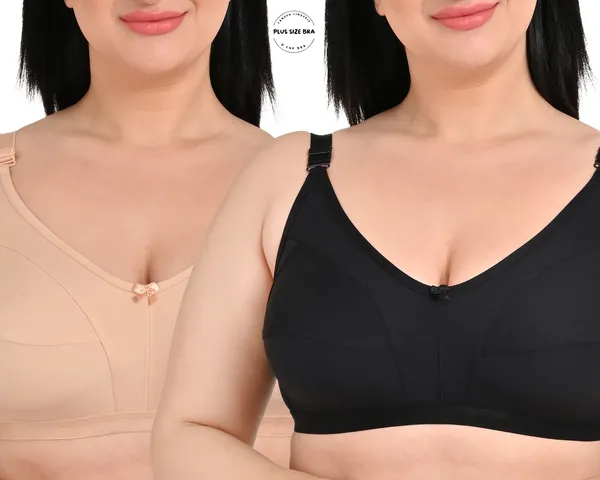 Pack_Of_2_Regular_Cotton_Blend_Solid_Non_Padded_Soft_Strap_Plus_Size_Bra_(Beige_&_Black)