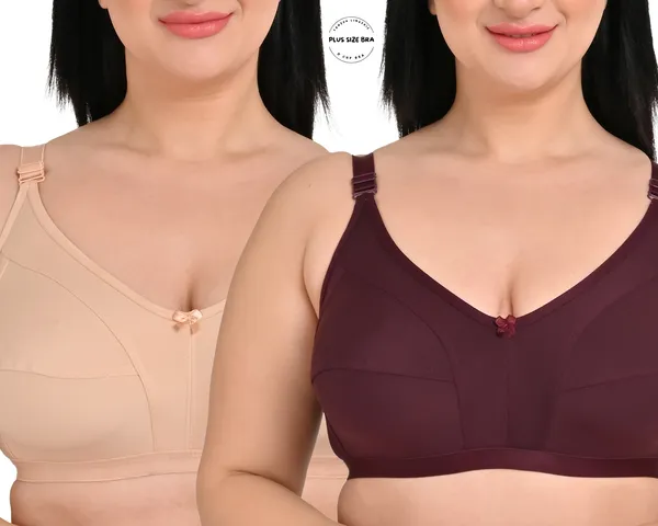 Pack_Of_2_Regular_Cotton_Blend_Solid_Non_Padded_Soft_Strap_Plus_Size_Bra_(Beige_&_Maroon)