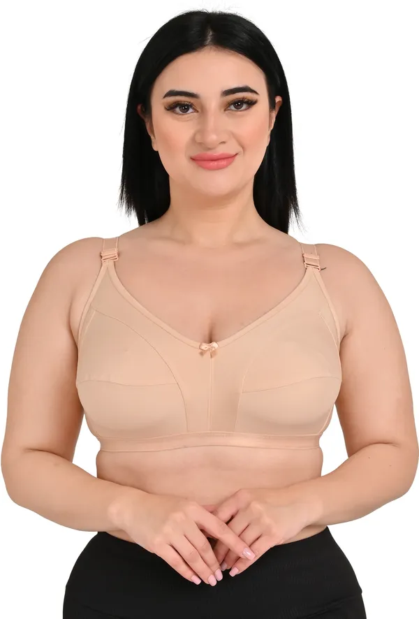 Pack_Of_2_Regular_Cotton_Blend_Solid_Non_Padded_Soft_Strap_Plus_Size_Bra_(Beige_&_Maroon)