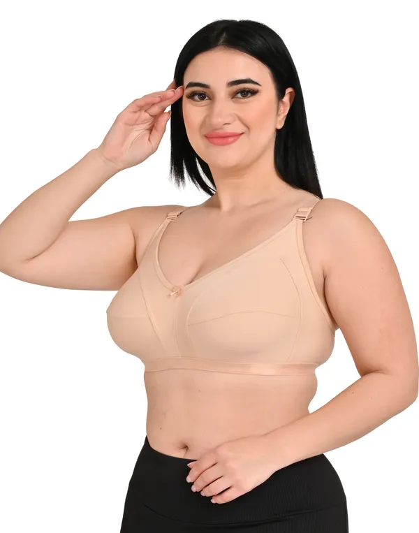 Pack_Of_2_Regular_Cotton_Blend_Solid_Non_Padded_Soft_Strap_Plus_Size_Bra_(Beige_&_Maroon)