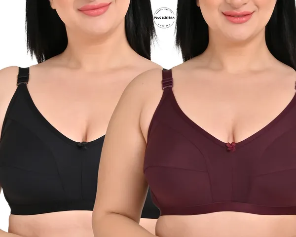 Pack_Of_2_Regular_Cotton_Blend_Solid_Non_Padded_Soft_Strap_Plus_Size_Bra_(Black_&_Maroon)