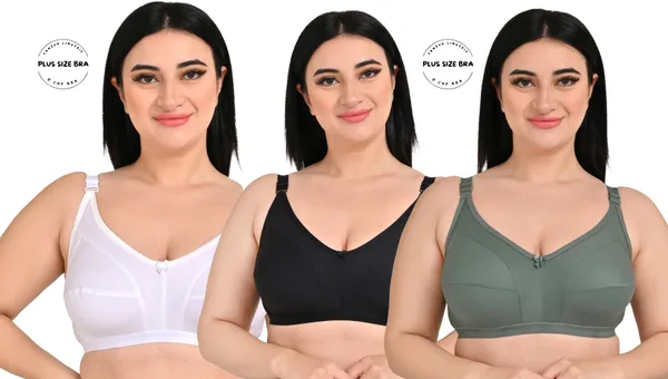 Pack_Of_3_Regular_Cotton_Blend_Solid_Non_Padded_Soft_Strap_Plus_Size_Bra_(White,_Black_&_Green)