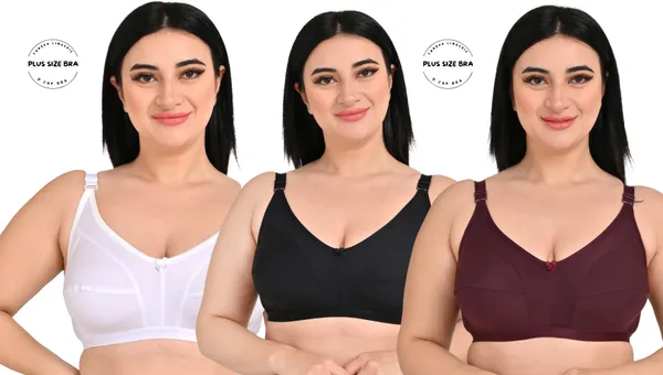 Pack_Of_3_Regular_Cotton_Blend_Solid_Non_Padded_Soft_Strap_Plus_Size_Bra_(White,_Black_&_Maroon)