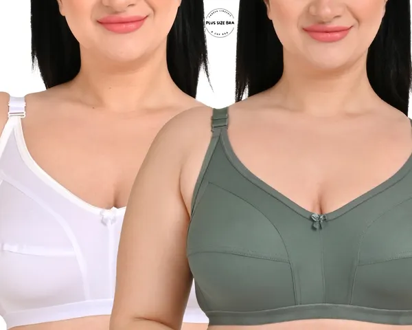 Pack_Of_2_Regular_Cotton_Blend_Solid_Non_Padded_Soft_Strap_Plus_Size_Bra_(White_&_Green)